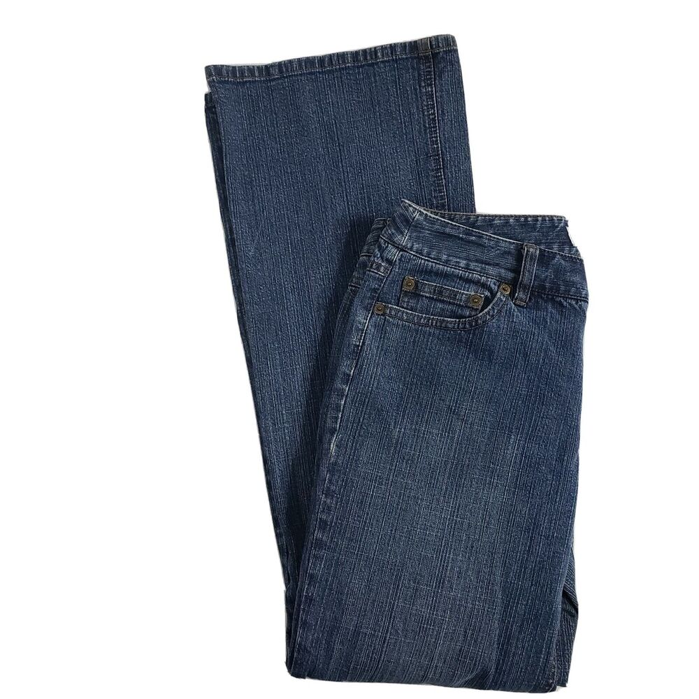 Ann Taylor Loft Womens Jeans Size 6 Flare Leg Blue Denim Stretch Mid Rise Dark - Picture 4 of 12